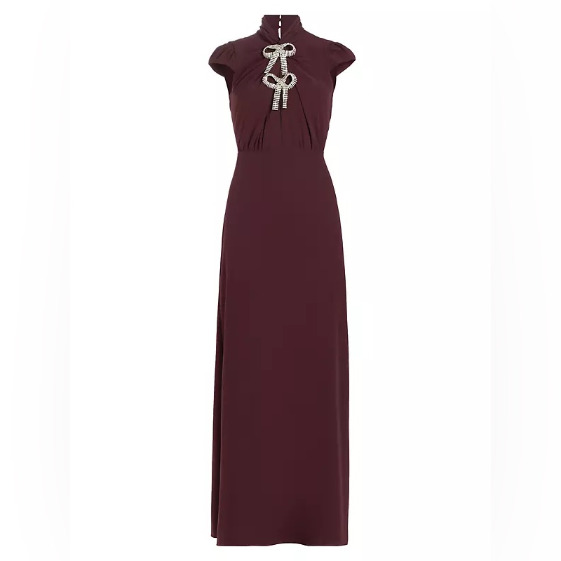 Self-Portrait Stretch Crepe Bow Maxi Dress